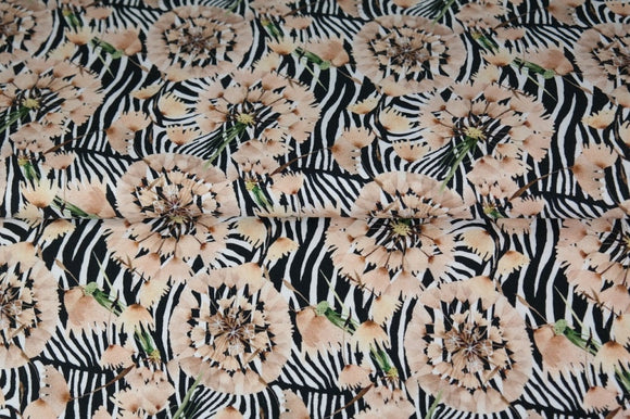 Zebrastoff mit Pusteblumen, Digitaldruck, Schwarz- Weiß, Stenzo
