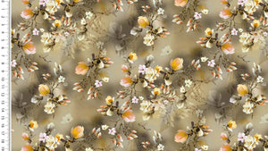 Viscose Jersey Digitaldruck, Frühlingsblüten Beige- Grün