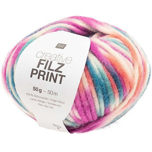 Creative Filz Wolle Print 50g 50m, Blau Pink Color, Rico Design