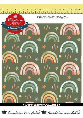 Jersey Regenbogen Pastell auf Grün Sterne Fräulein von Julie