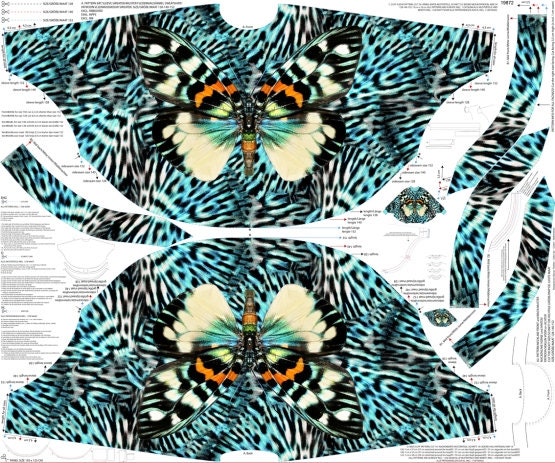 Panel Fledermausshirt Schmetterling, Butterfly, Blau- Schwarz, Jersey