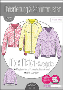 Damen Mix&Match Sweatjacke Gr. 32-58 - DIN A0 Schnittmuster und Anleitung als Broschüre Kibadoo