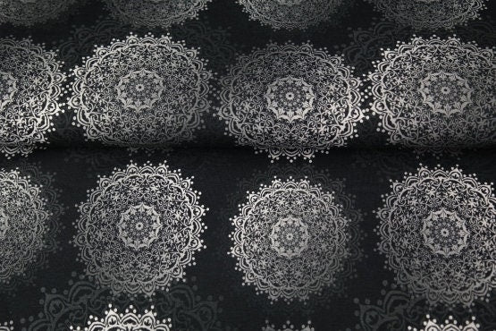 Jersey Kreise Mandala Abstrakt Geometrisch Schwarz Weiß Digital Druck Damen Stenzo Design